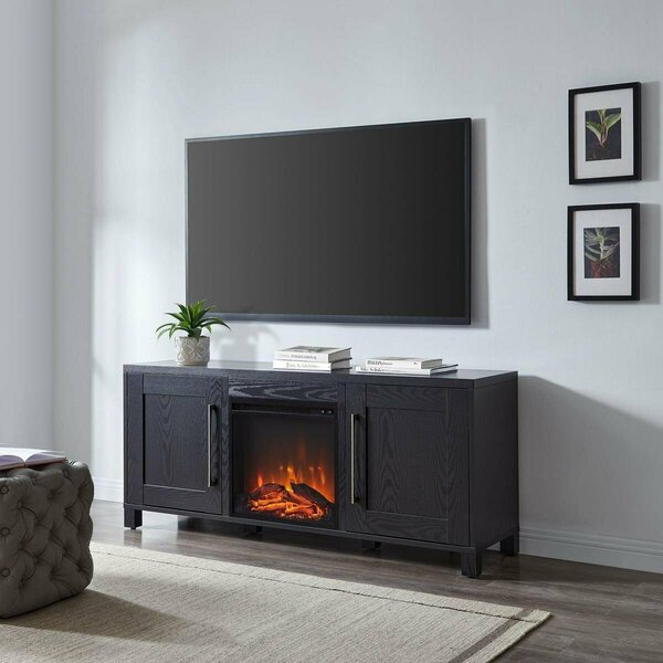Hudson & Canal 65 in. Chabot Rectangular TV Stand with Log Fireplace Black Grain TV1430